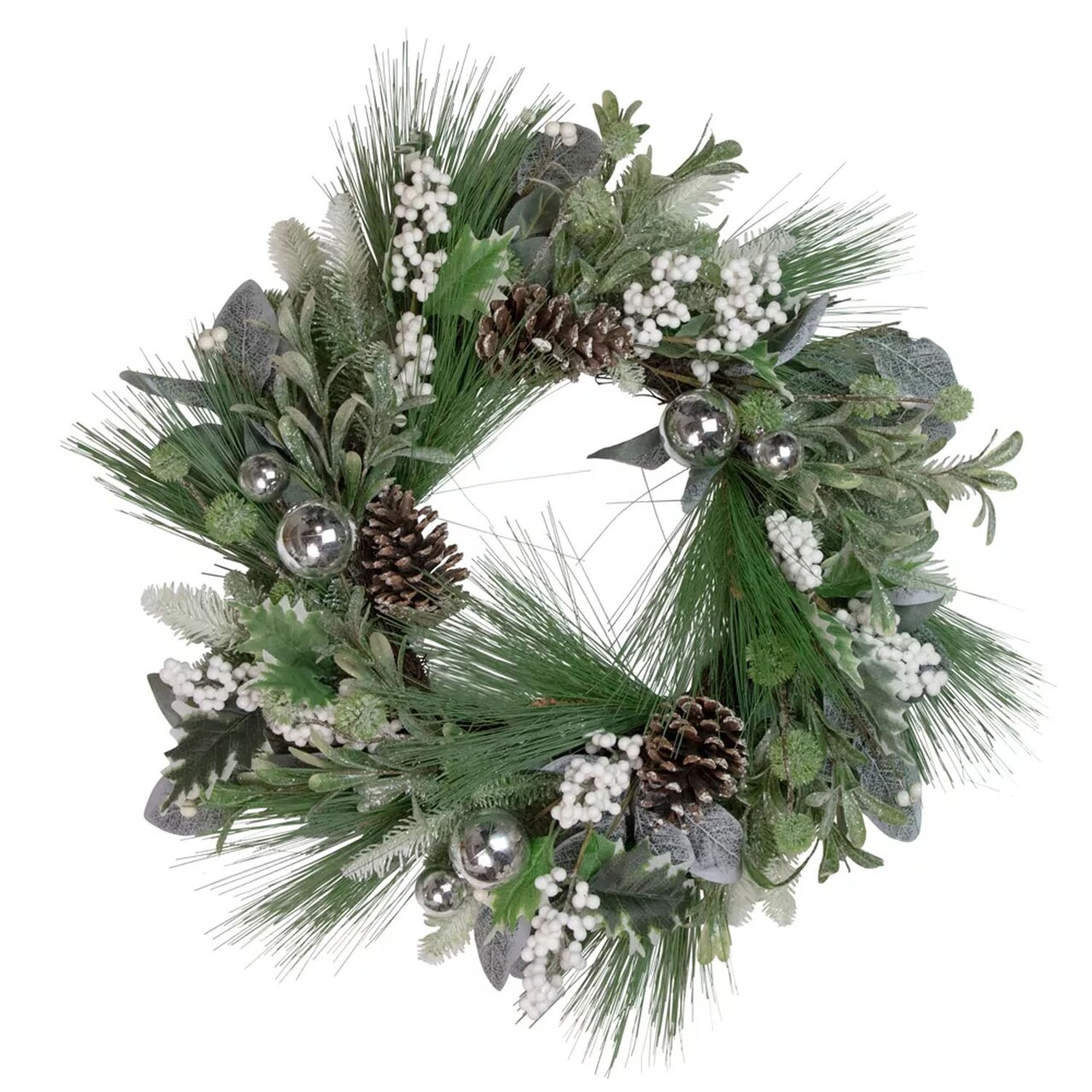 24 Inch Winter Pine Artificial Christmas Wreath with Berries and Pinecones